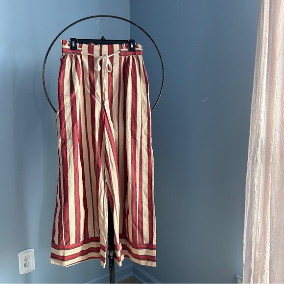 Free People Striped Red and Cream Wide-Leg Pants - Picture 1 of 5